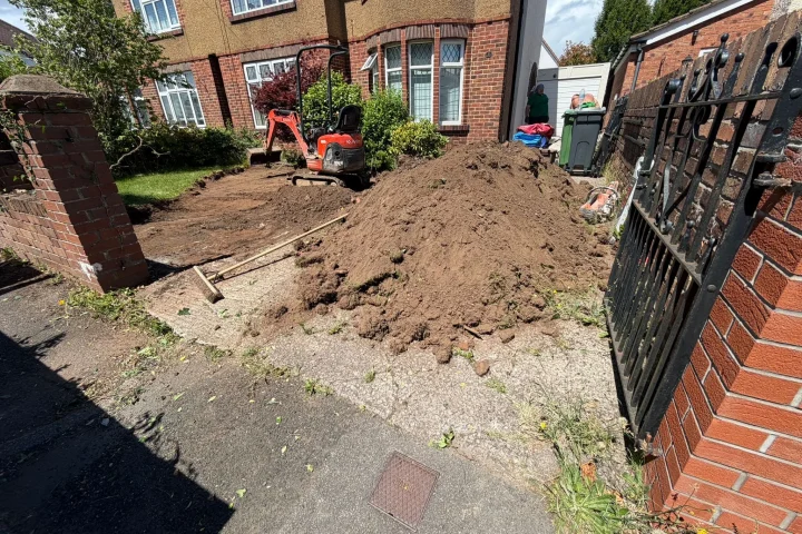 The excavated area, extended to create additional driveway and patio space, Rhiwbina, Cardiff 