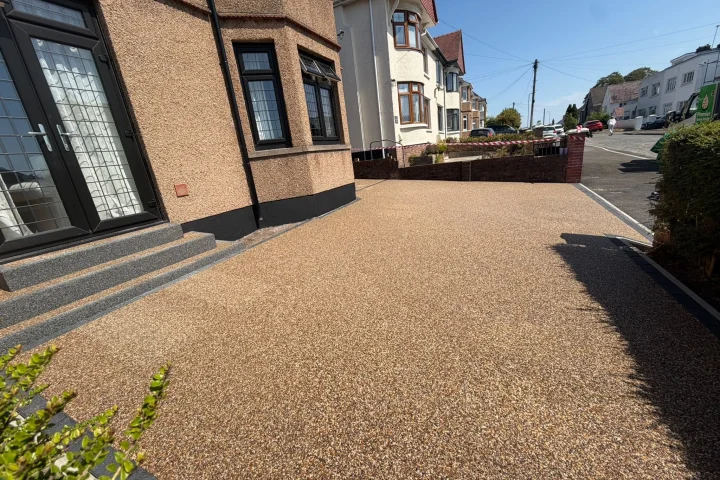 harvest gold resin drive in Bridgend - side view